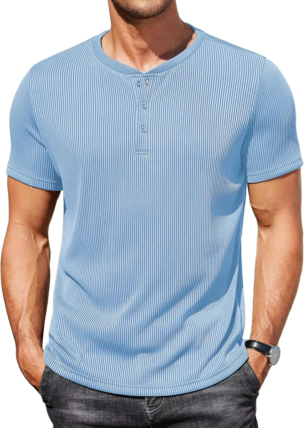 COOFANDY Men's Henley Shirts Short Sleeve Casual Tee Summer Button Henley Soild T Shirts
