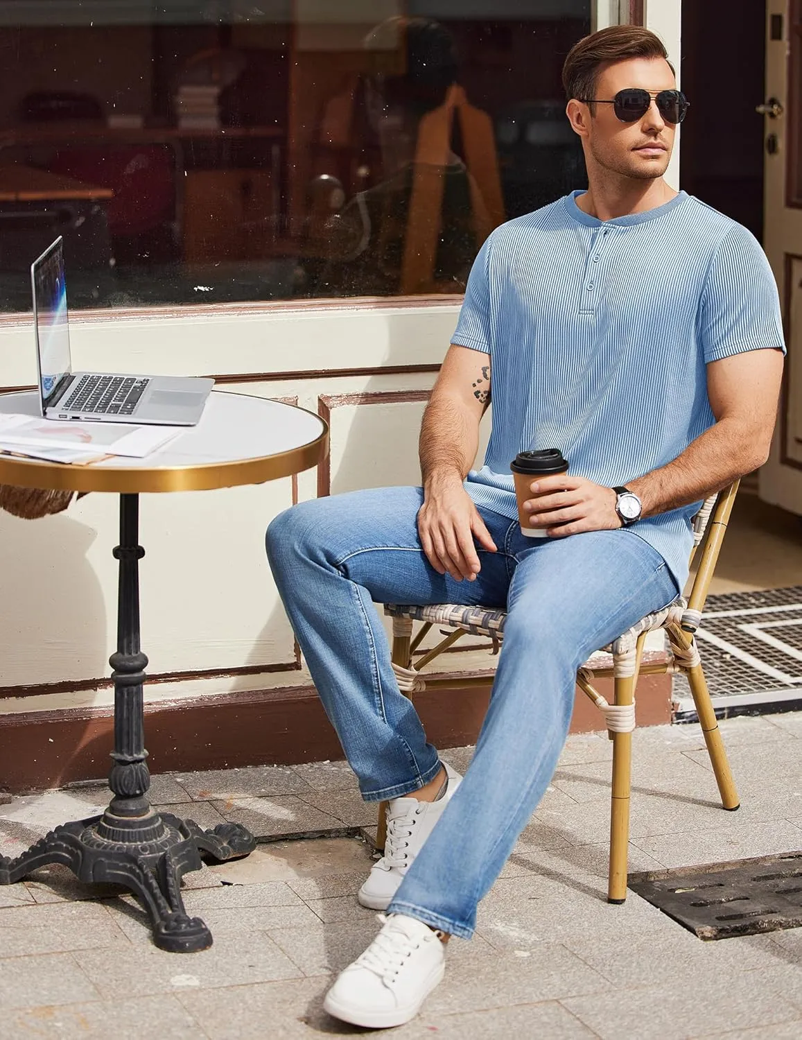 COOFANDY Men's Henley Shirts Short Sleeve Casual Tee Summer Button Henley Soild T Shirts
