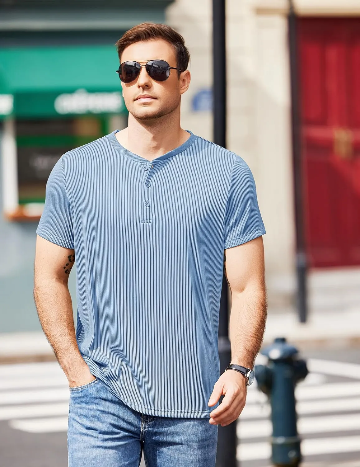 COOFANDY Men's Henley Shirts Short Sleeve Casual Tee Summer Button Henley Soild T Shirts