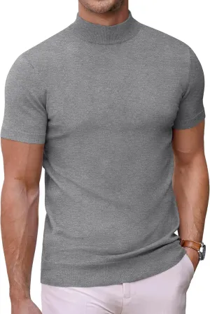 COOFANDY Mens Mock Turtleneck Sweater Short Sleeve Casual Dress Sweater Slim Fit Pullover Basic Knit Tee