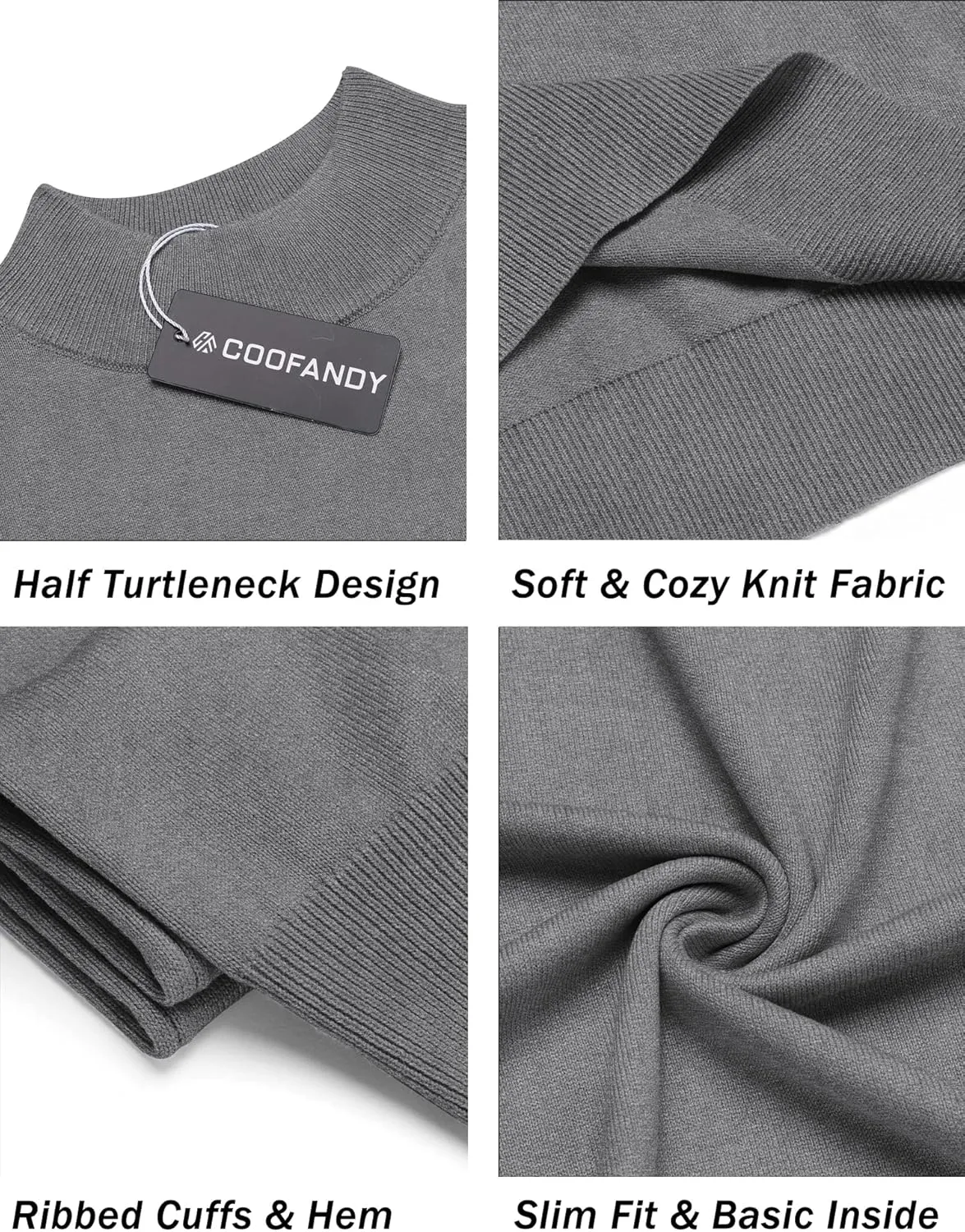 COOFANDY Mens Mock Turtleneck Sweater Short Sleeve Casual Dress Sweater Slim Fit Pullover Basic Knit Tee