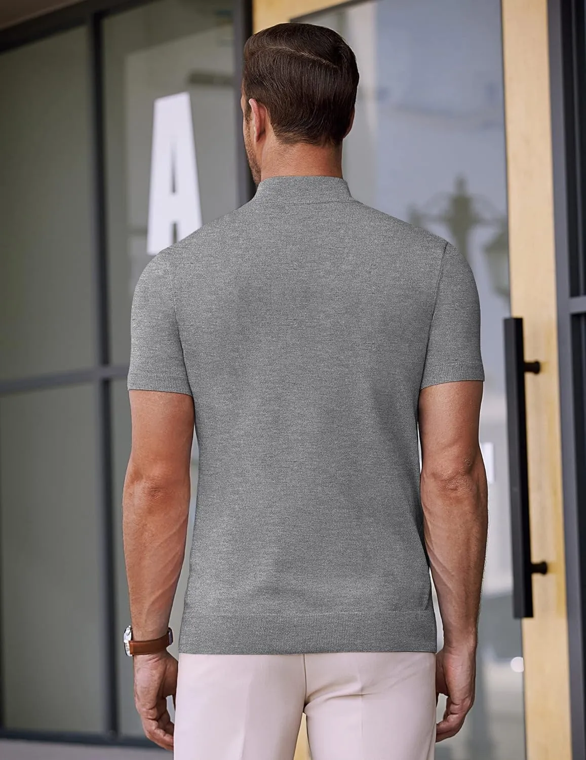 COOFANDY Mens Mock Turtleneck Sweater Short Sleeve Casual Dress Sweater Slim Fit Pullover Basic Knit Tee