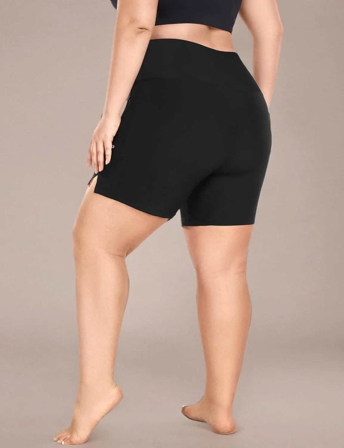 COOTRY Womens 5'' Plus Size Swim Board Shorts High Waisted Quick Dry Beach Shorts Swimsuit Bottoms with Pockets