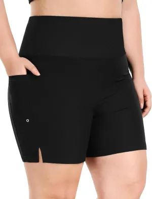 COOTRY Womens 5'' Plus Size Swim Board Shorts High Waisted Quick Dry Beach Shorts Swimsuit Bottoms with Pockets