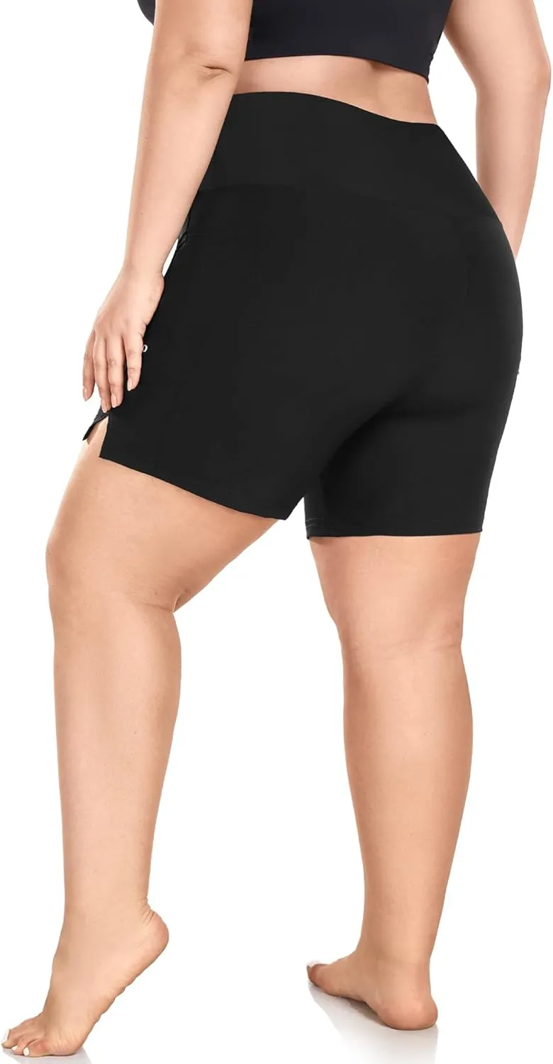 COOTRY Womens 5'' Plus Size Swim Board Shorts High Waisted Quick Dry Beach Shorts Swimsuit Bottoms with Pockets