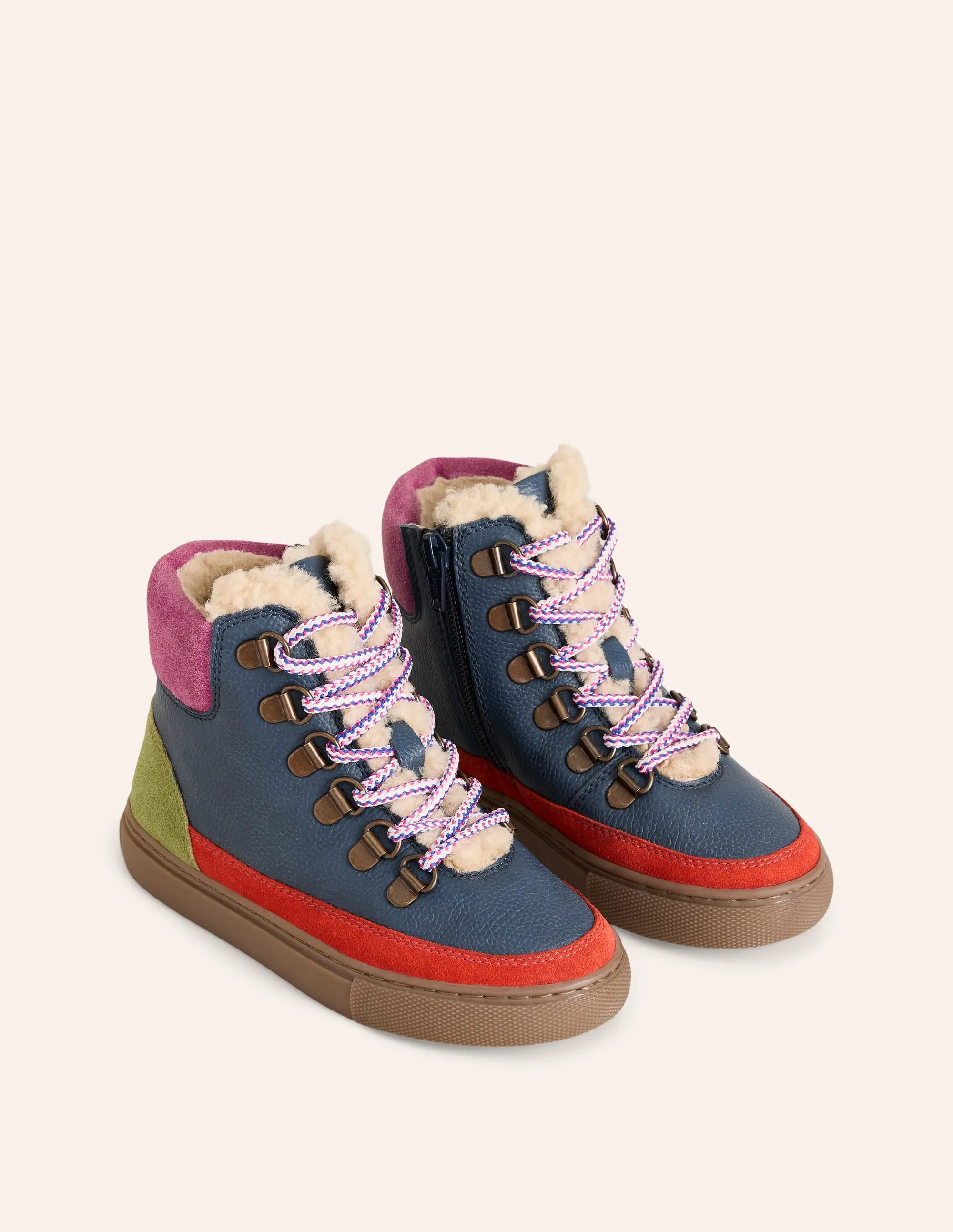 Cosy Leather Lace Up Boots-French Navy Colourblock