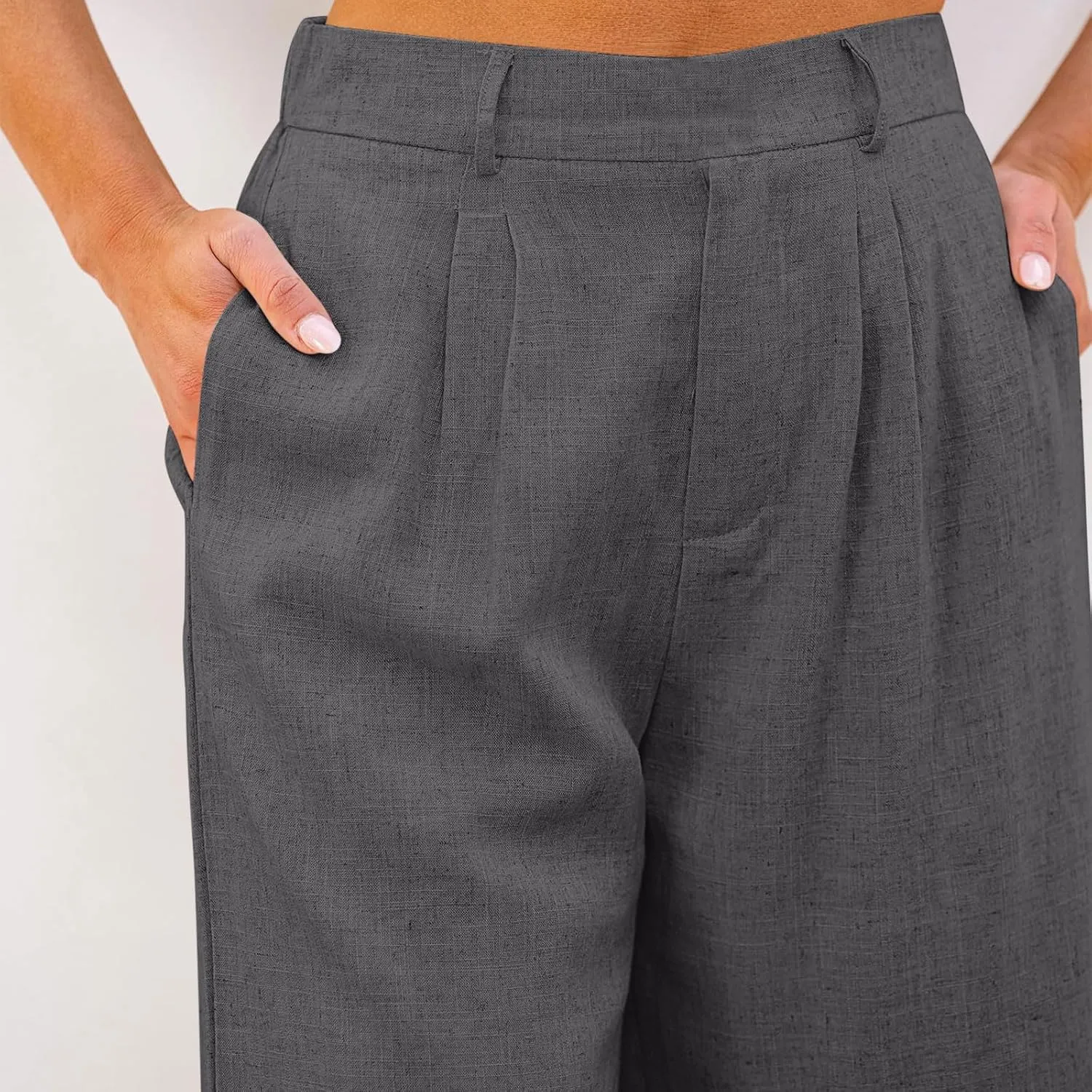 Cotton Linen Womens Bermuda Shorts Dressy Wide Leg Summer Shorts Pleated High Waisted Baggy Knee Length Short Pants