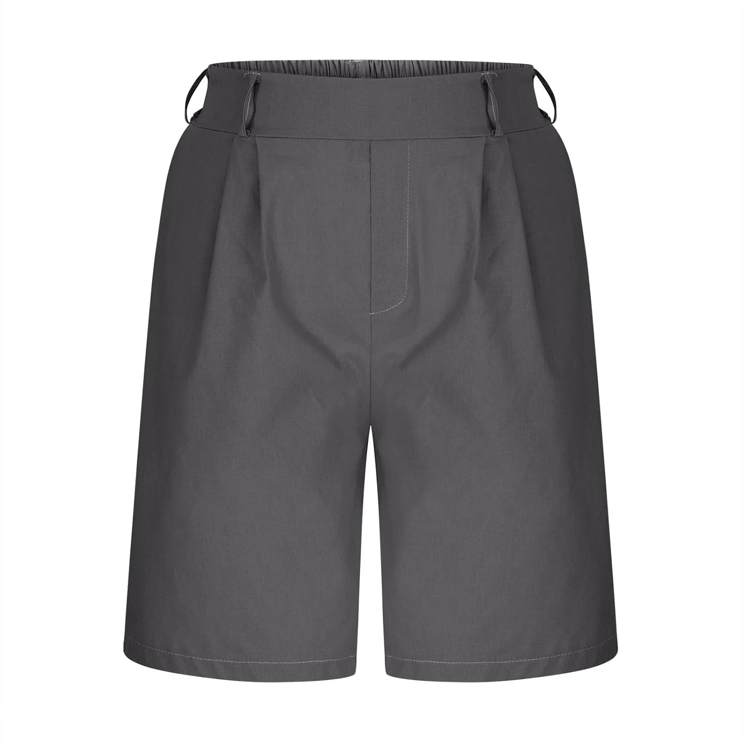 Cotton Linen Womens Bermuda Shorts Dressy Wide Leg Summer Shorts Pleated High Waisted Baggy Knee Length Short Pants