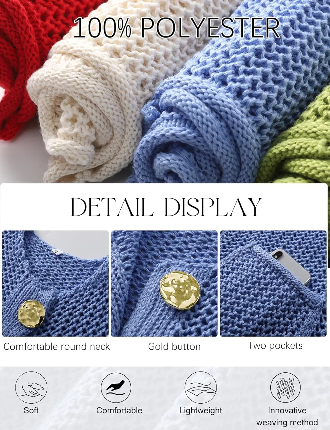 COZYPOIN Women's Sweaters Vest 2025 Button Down Sleeveless Chunky Cropped Knit Cardigan Crochet Tank Tops with Pockets