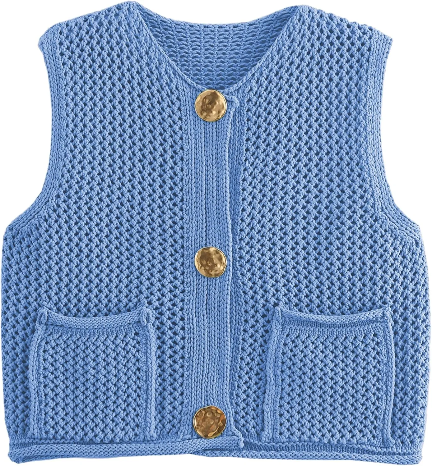 COZYPOIN Women's Sweaters Vest 2025 Button Down Sleeveless Chunky Cropped Knit Cardigan Crochet Tank Tops with Pockets