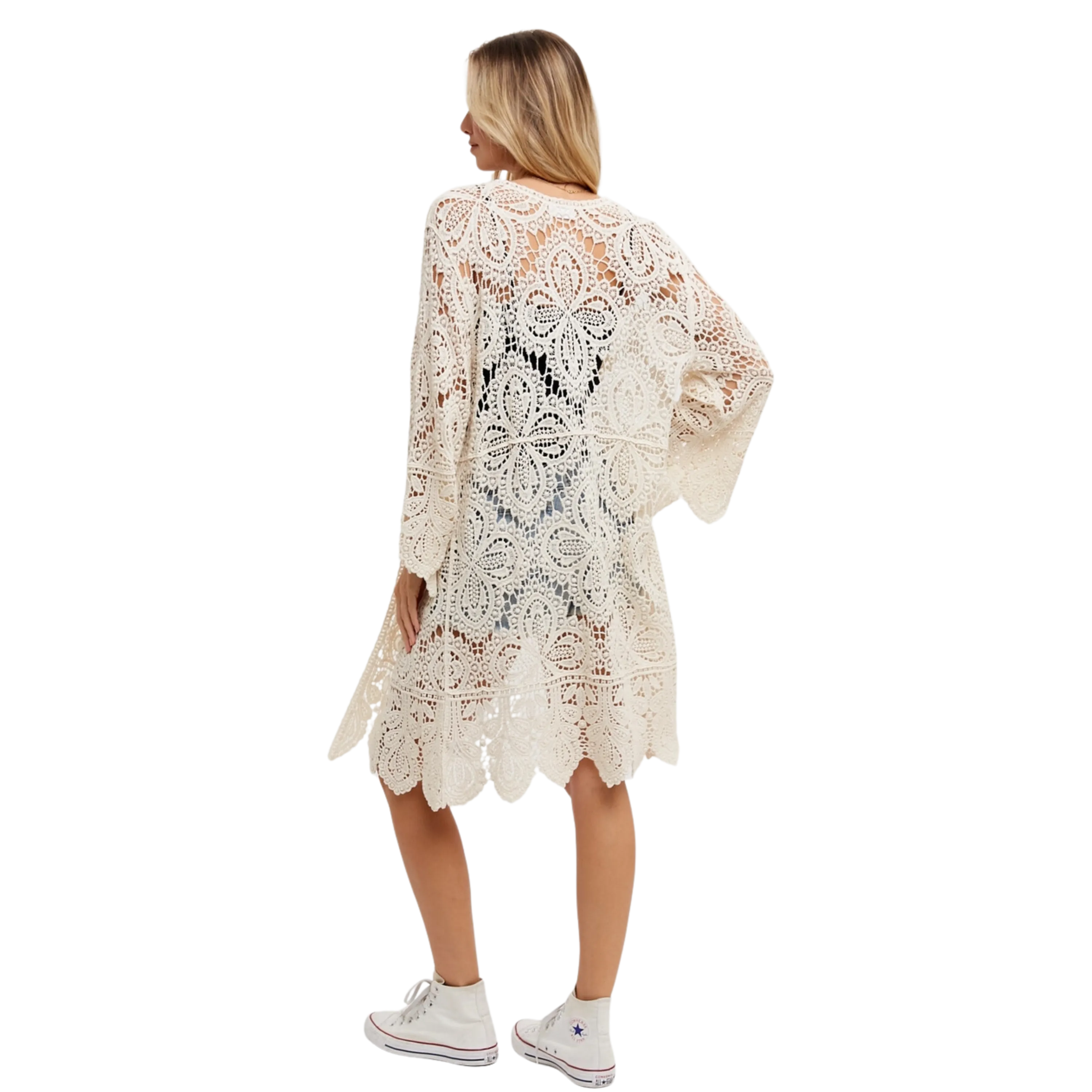 Crochet Open Front Bell Sleeved Cardigan
