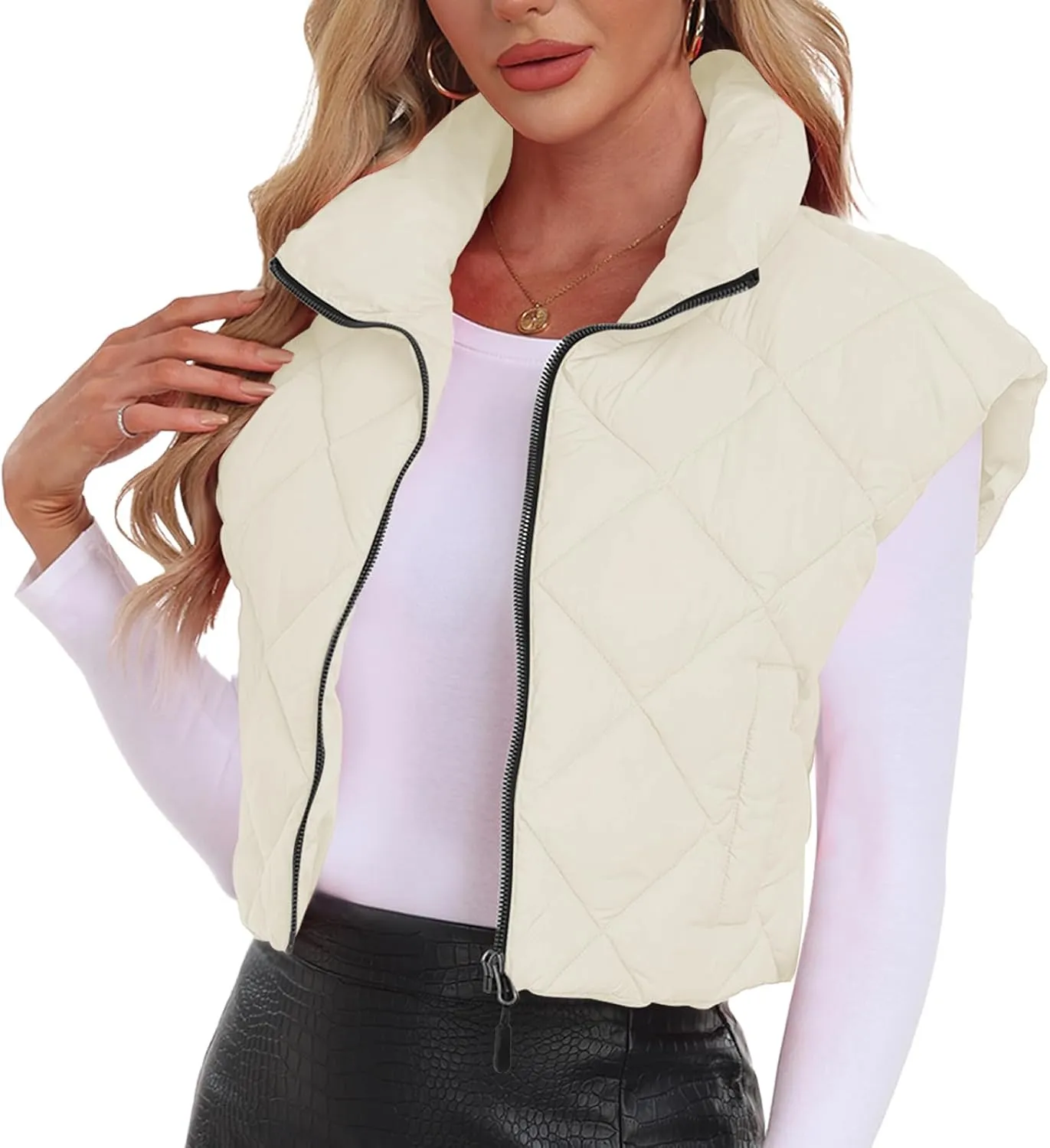 Cropped Puffer Vest Women Lightweight Sleeveless Bubble Short Puffer Vest Stand Collar Zip up Outerwear Winter HH24072