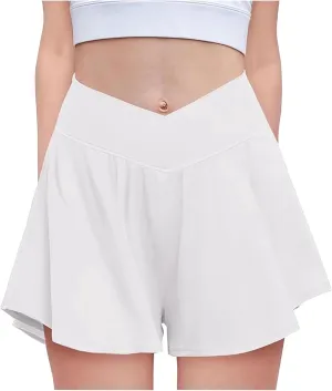 Crossover Flowy Shorts for Women 2 in 1 Athletic Gym Workout Butterfly Short Sweat Cute Yoga Skirt Skort with Pockets