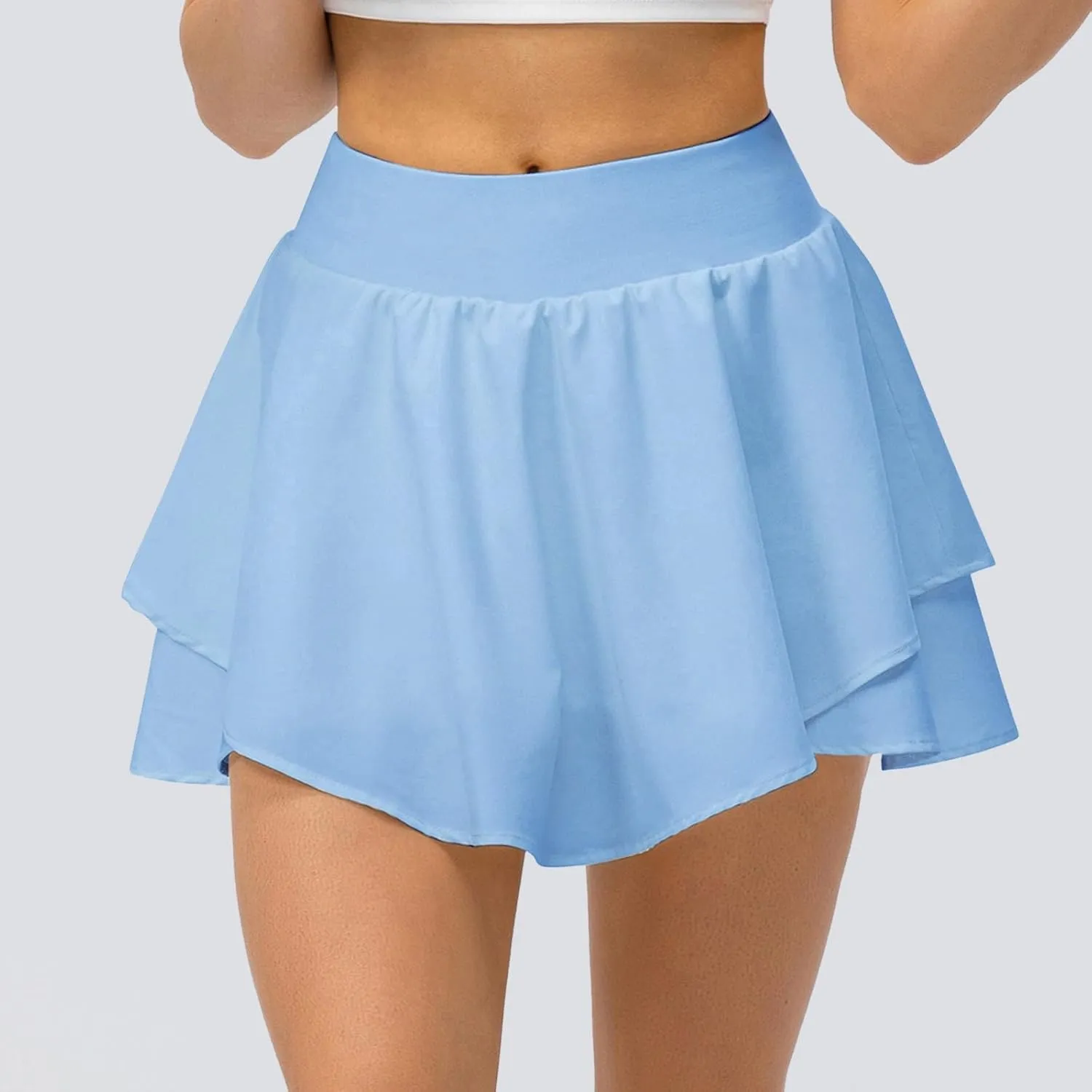 Crossover Flowy Shorts for Women 2 in 1 Athletic Gym Workout Butterfly Short Sweat Cute Yoga Skirt Skort with Pockets
