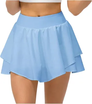 Crossover Flowy Shorts for Women 2 in 1 Athletic Gym Workout Butterfly Short Sweat Cute Yoga Skirt Skort with Pockets