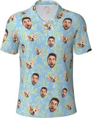 Custom Polo Shirts for Men Funny Face Print Quick Dry Short Sleeve Breathable Shirt