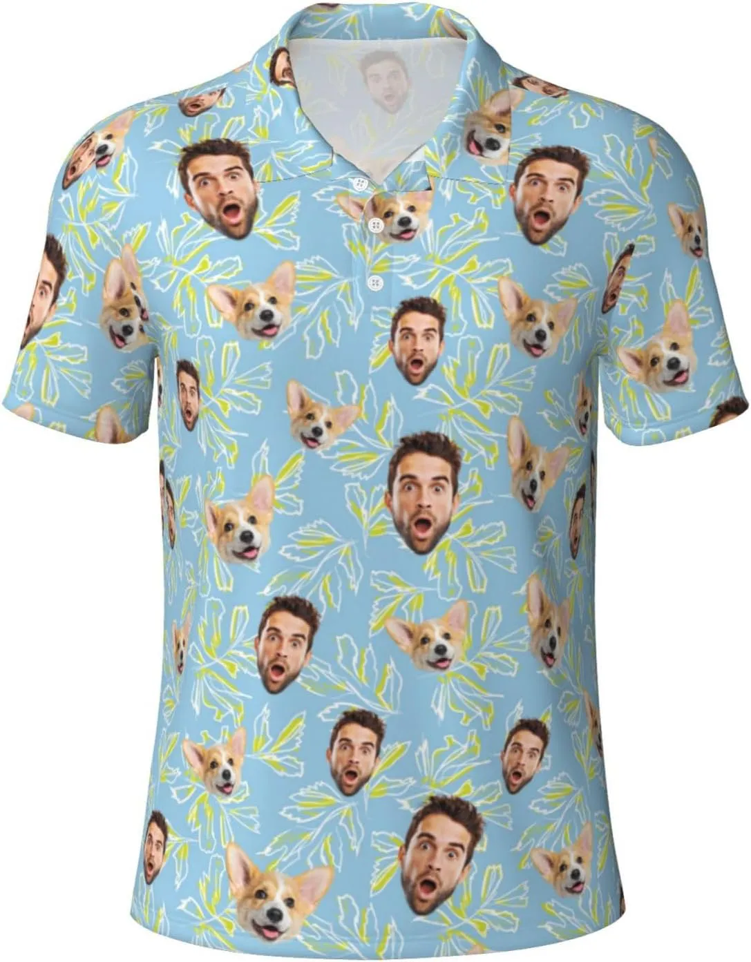 Custom Polo Shirts for Men Funny Face Print Quick Dry Short Sleeve Breathable Shirt
