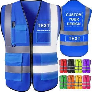 Custom Safety Vest for Men with Logo Pockets High Visibility Reflective Vests Construction Security Workwear