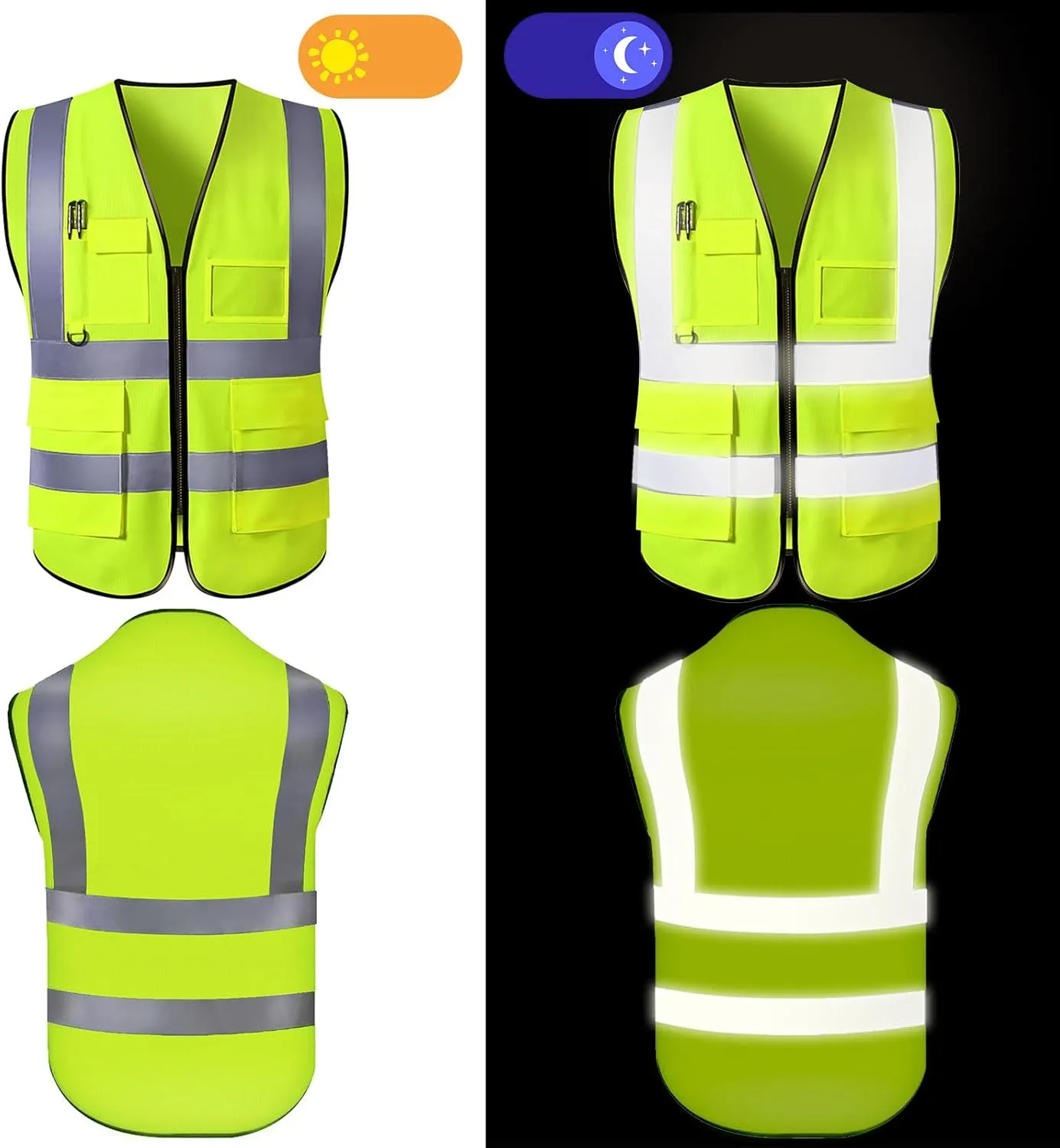 Custom Safety Vest for Men with Logo Pockets High Visibility Reflective Vests Construction Security Workwear