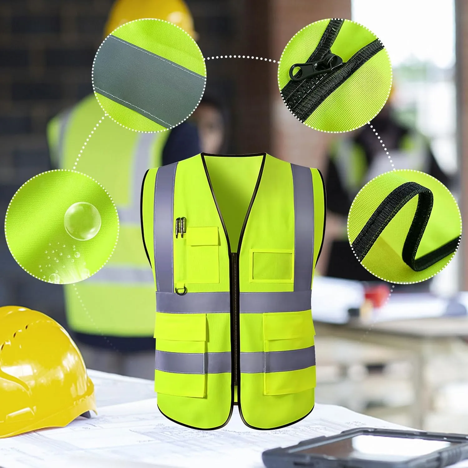 Custom Safety Vest for Men with Logo Pockets High Visibility Reflective Vests Construction Security Workwear