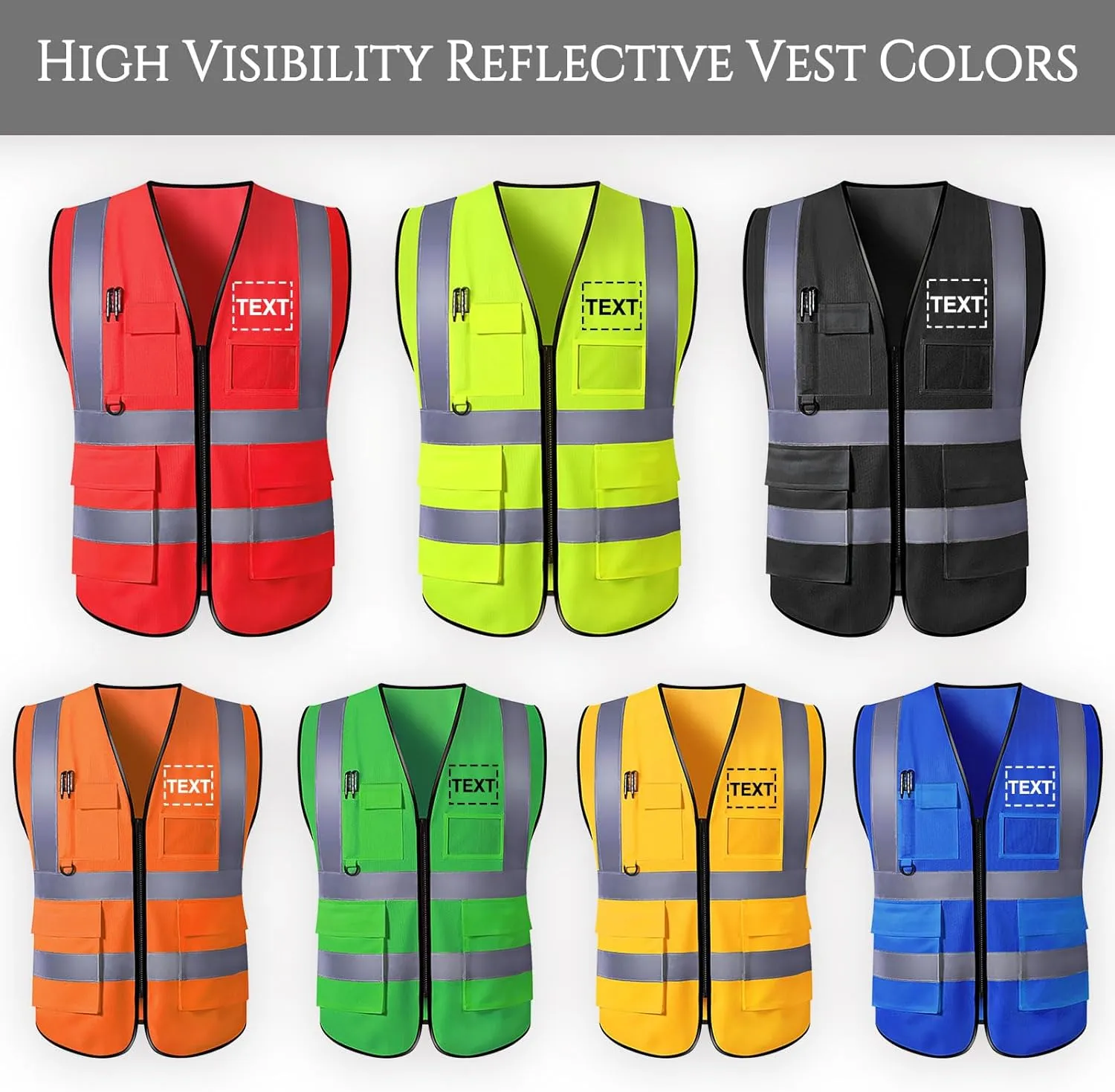 Custom Safety Vest for Men with Logo Pockets High Visibility Reflective Vests Construction Security Workwear