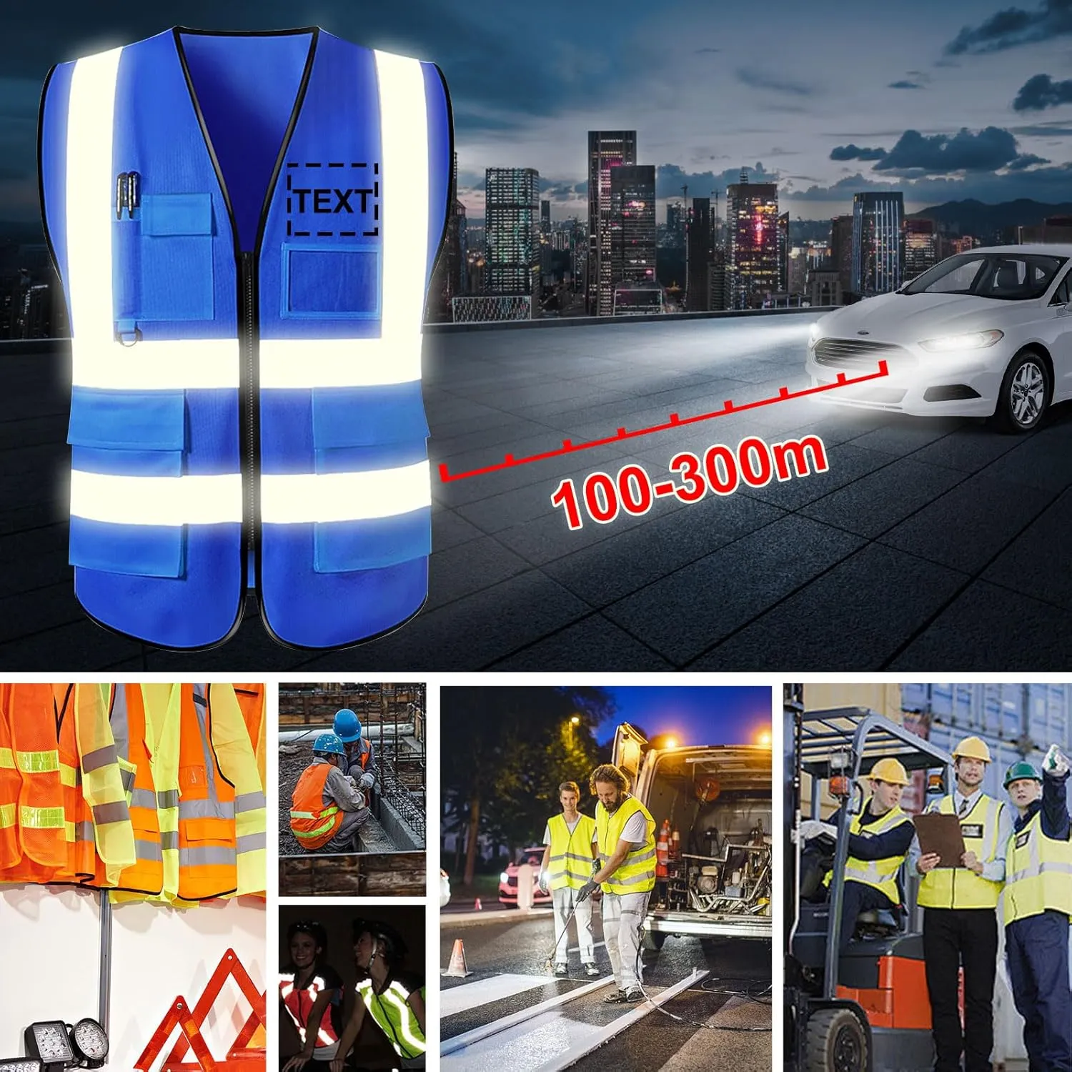 Custom Safety Vest for Men with Logo Pockets High Visibility Reflective Vests Construction Security Workwear