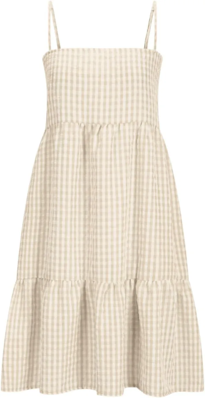 Cute Gingham Mini Cami Dress for Women Casual Spaghetti Strap Ruffle Hem A-Line Dress Summer Beach Vacation Sundress