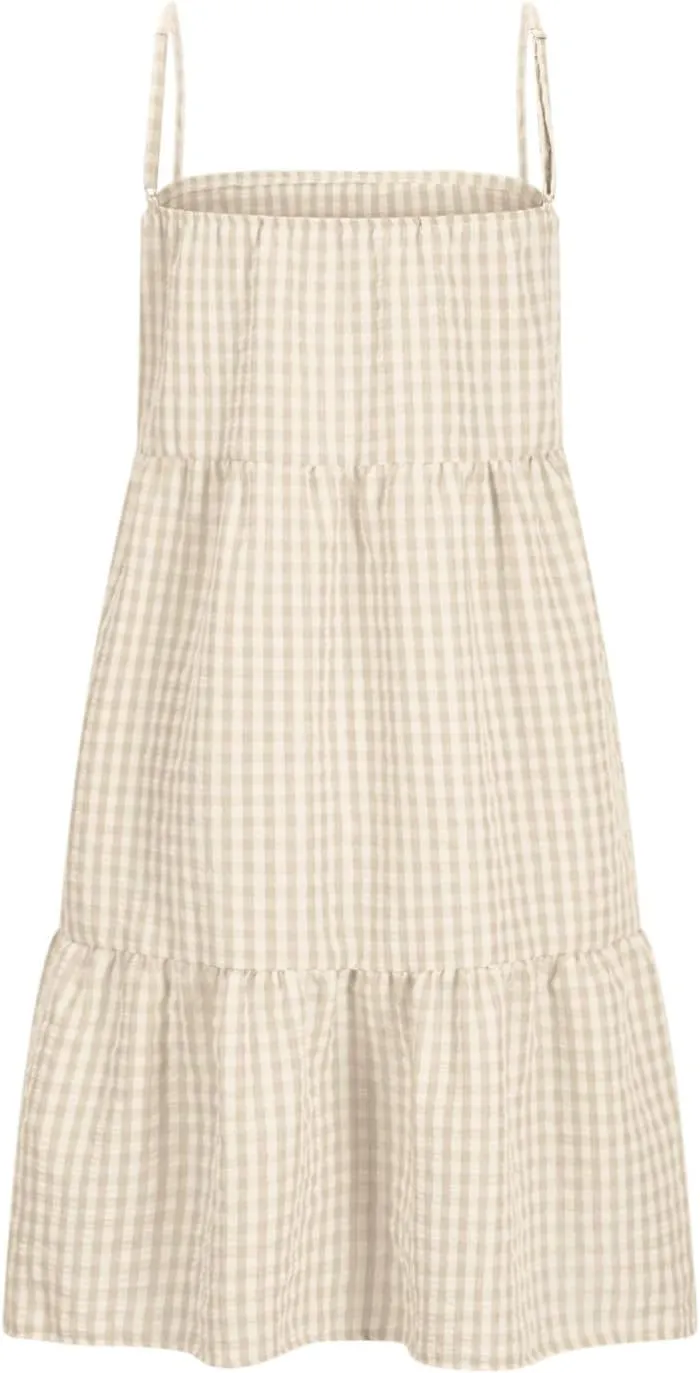 Cute Gingham Mini Cami Dress for Women Casual Spaghetti Strap Ruffle Hem A-Line Dress Summer Beach Vacation Sundress