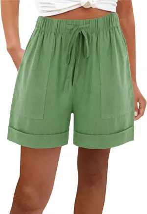 DASAYO Summer Casual Wide Leg Shorts for Women Drawstring Elastic Waist Pocketed Short Solid Color Loose Fitt Trendy Trousers