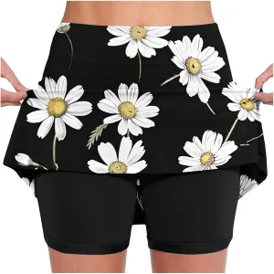 DDAPJ pyju Women's Active Skort Summer Cute Floral Print Tennis Skirt with Shorts Running Golf Workout Skort for Ladies