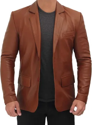 Decrum Leather Blazer for Men - Real Lambskin Coat Style Casual Mens Blazer Jacket