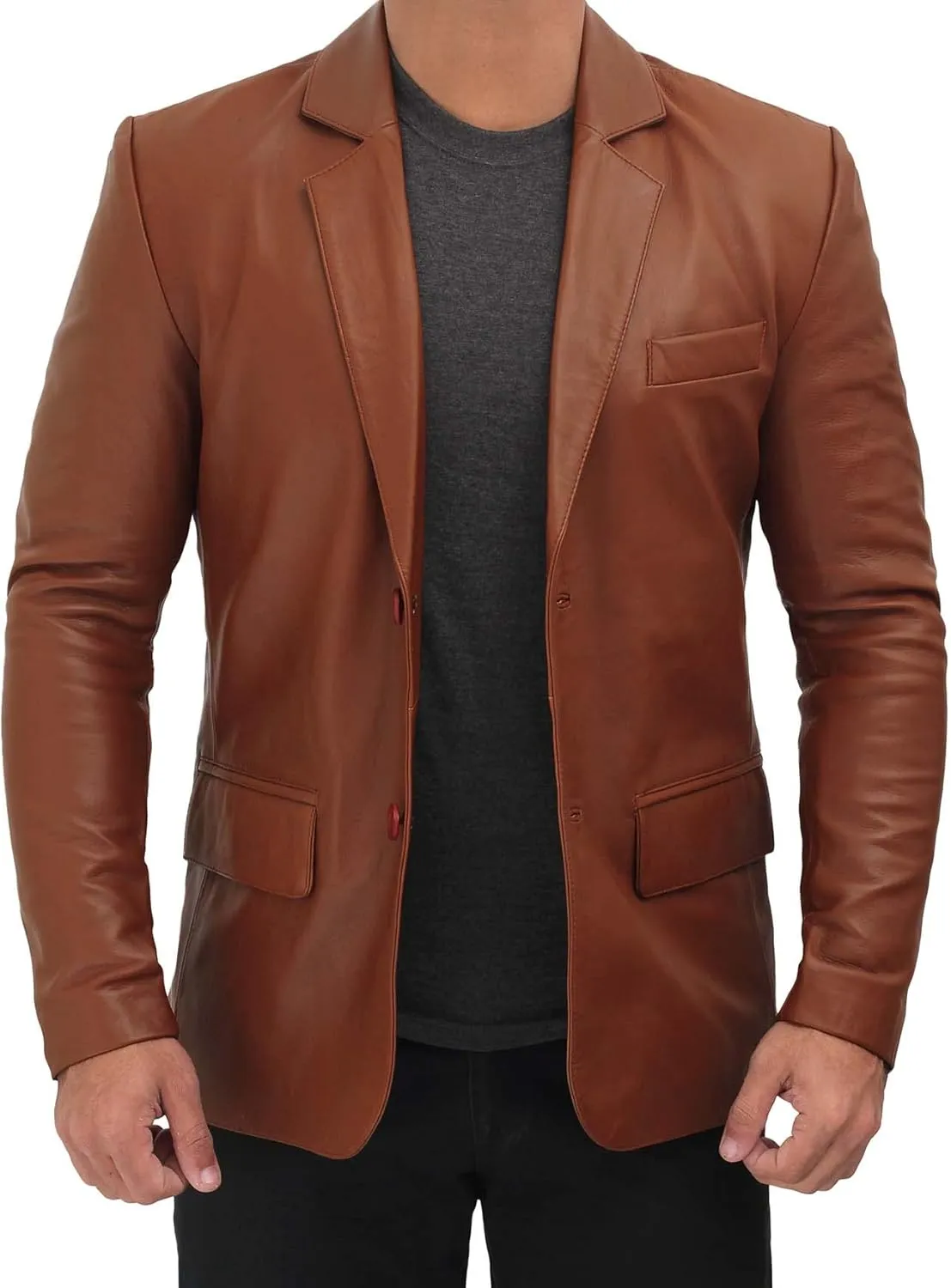 Decrum Leather Blazer for Men - Real Lambskin Coat Style Casual Mens Blazer Jacket