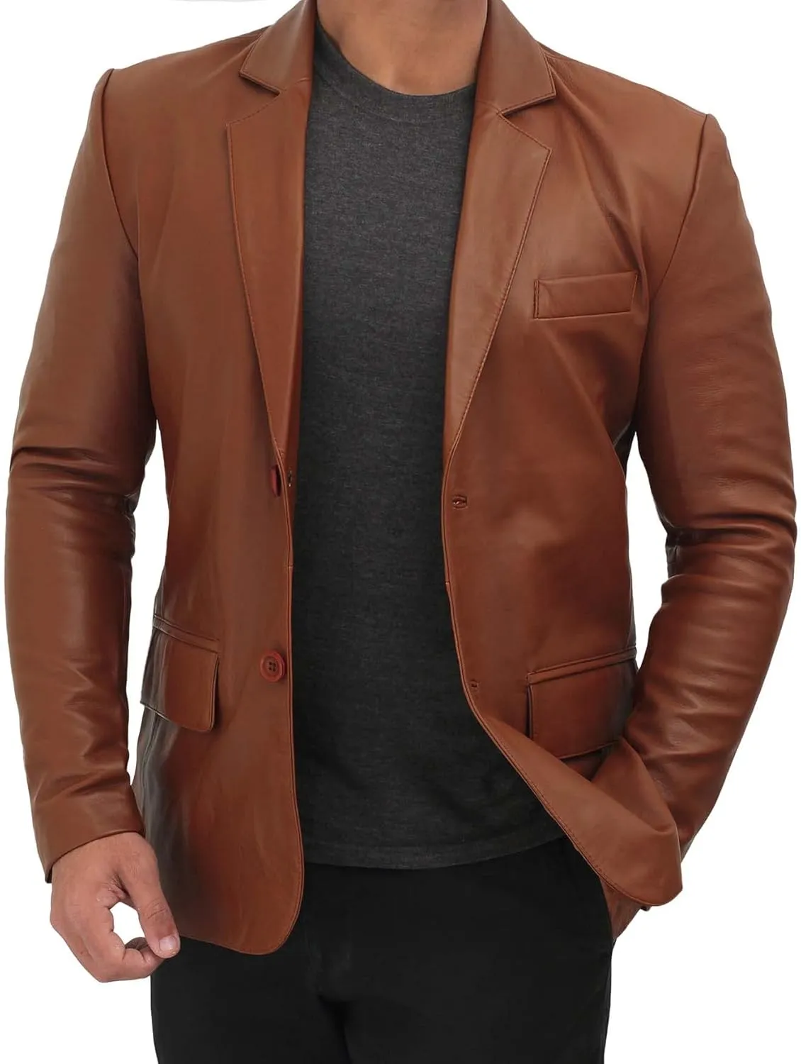 Decrum Leather Blazer for Men - Real Lambskin Coat Style Casual Mens Blazer Jacket