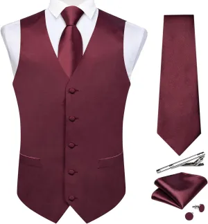 DiBanGu Men's Satin Suit Vest & Tie Set 5PCS Solid Color Dress Waistcoat for Suit or Tuxedo Wedding Party
