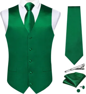 DiBanGu Men's Satin Suit Vest & Tie Set 5PCS Solid Color Dress Waistcoat for Suit or Tuxedo Wedding Party