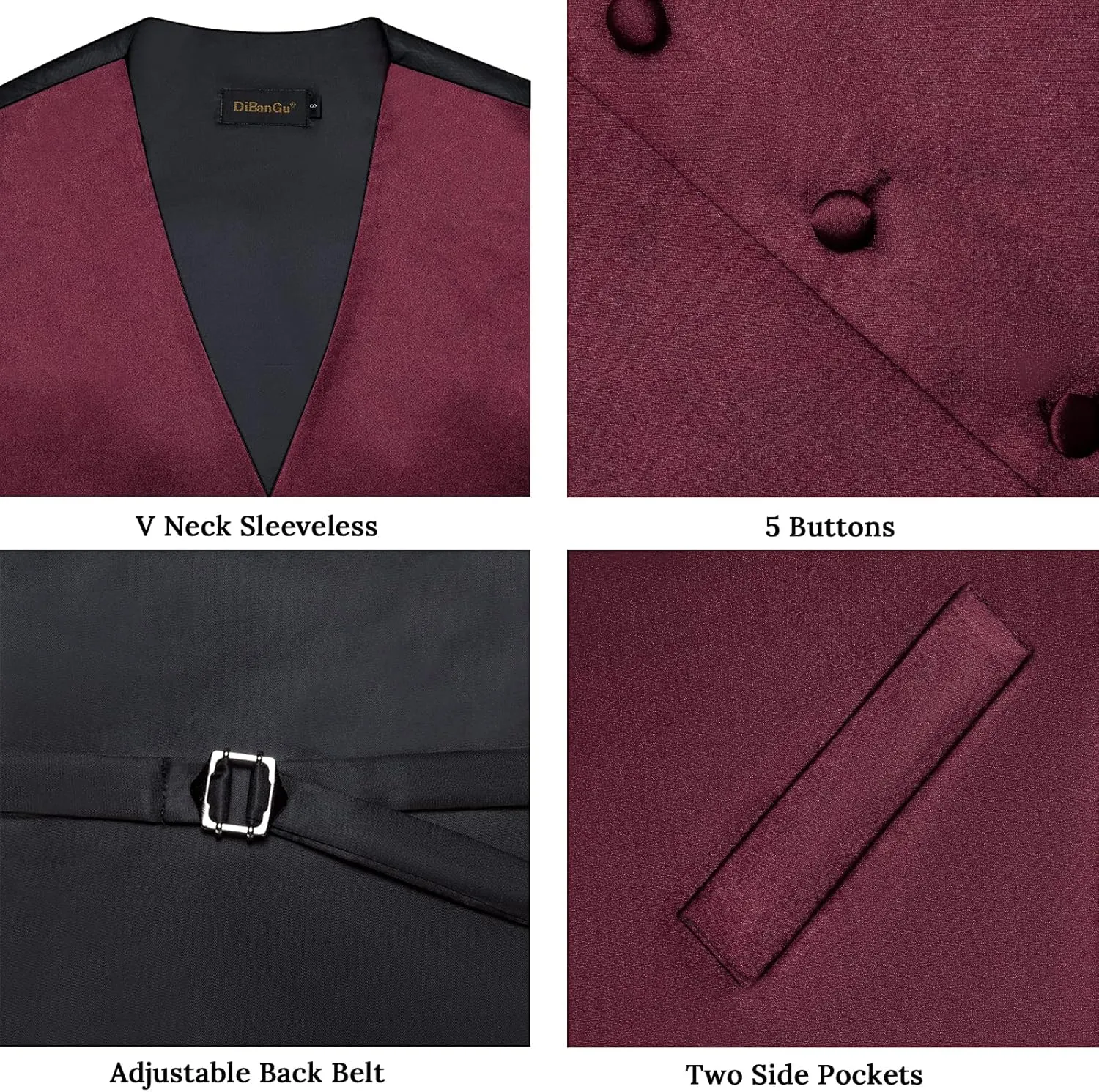 DiBanGu Men's Satin Suit Vest & Tie Set 5PCS Solid Color Dress Waistcoat for Suit or Tuxedo Wedding Party