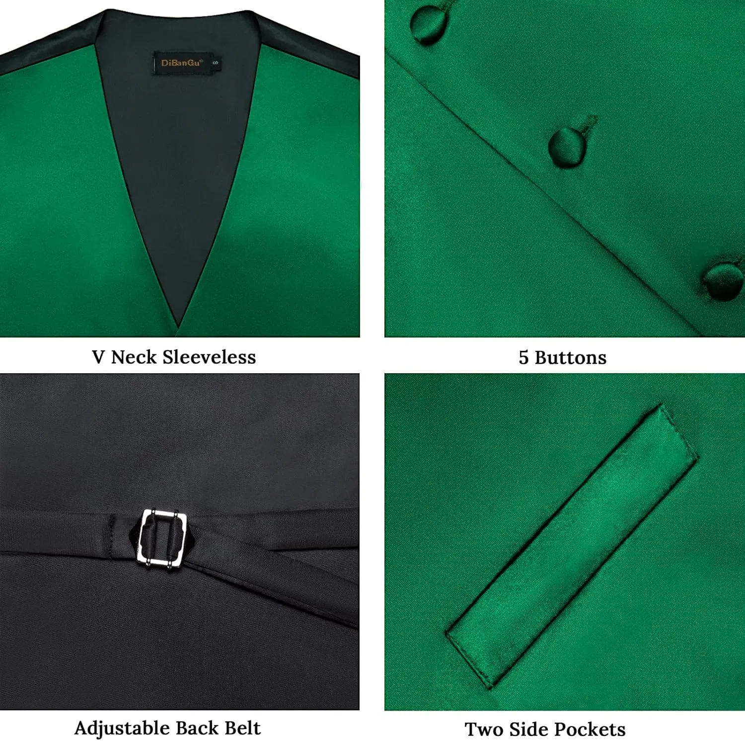 DiBanGu Men's Satin Suit Vest & Tie Set 5PCS Solid Color Dress Waistcoat for Suit or Tuxedo Wedding Party