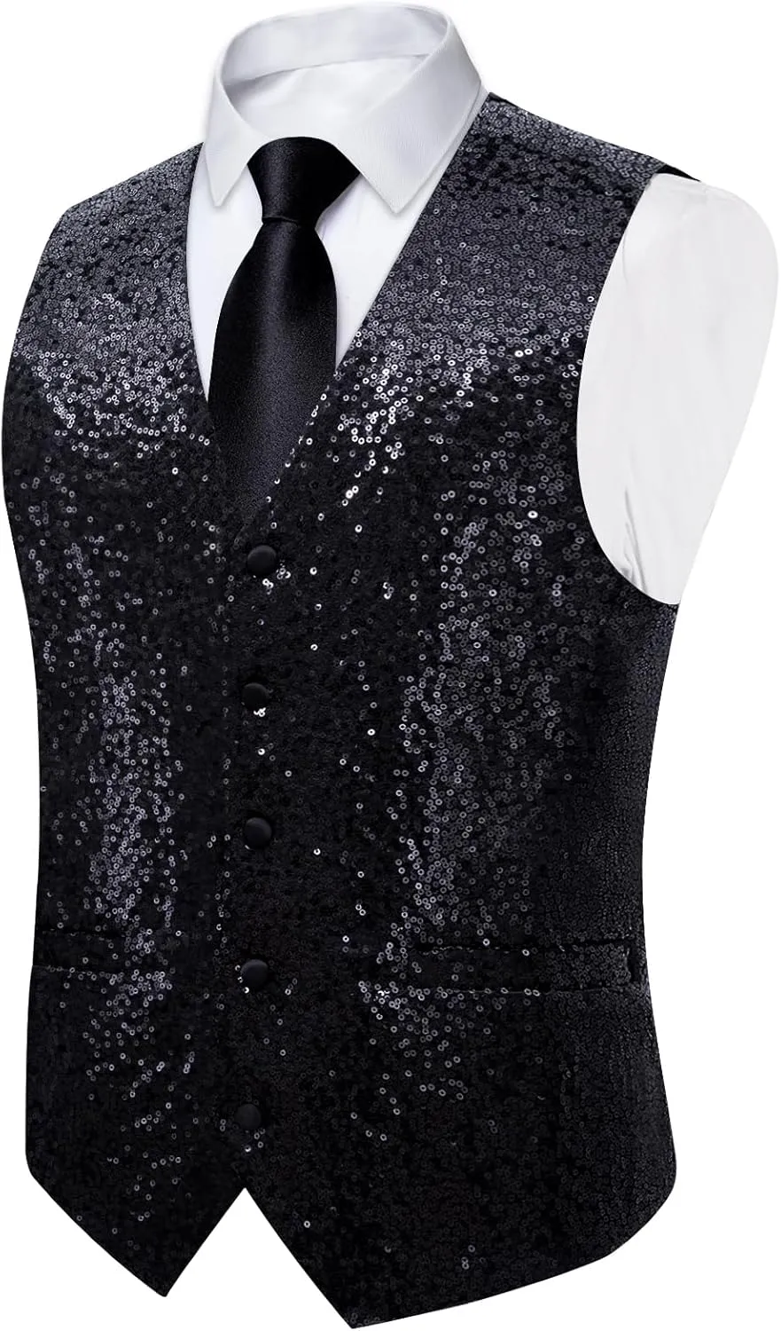 DiBanGu Mens Sequin Suit Vest and Tie Set, Shiny Dress Waistcoat & Bowtie with Tie Clip Lapel Pin for Party Prom Wedding