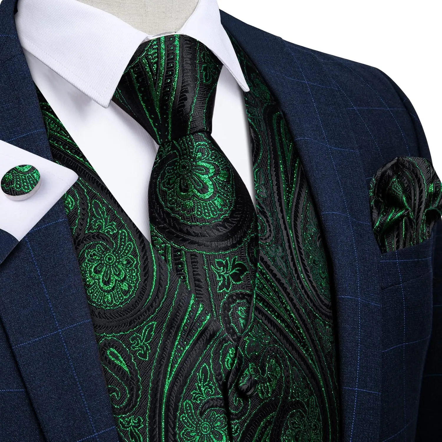 DiBanGu Men's Silk Paisley Vest and Necktie Set 6PCS Pre-tied Bow Tie Formal Waistcoat for Wedding Party