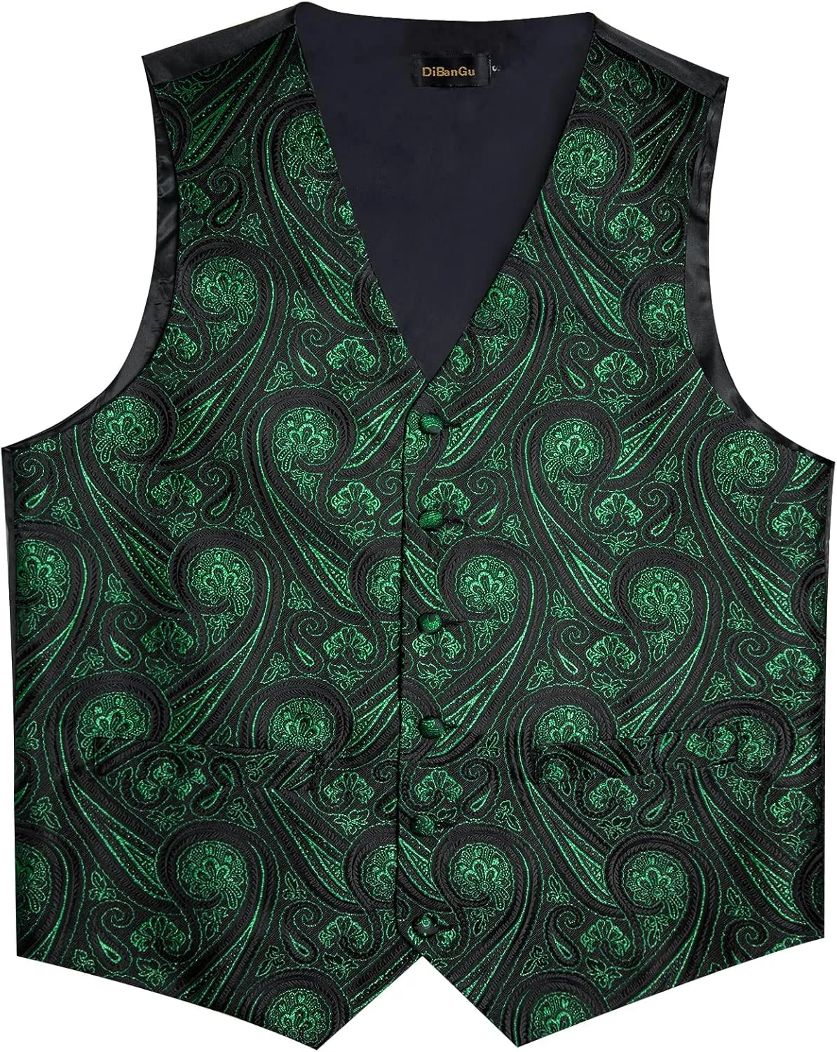 DiBanGu Men's Silk Paisley Vest and Necktie Set 6PCS Pre-tied Bow Tie Formal Waistcoat for Wedding Party
