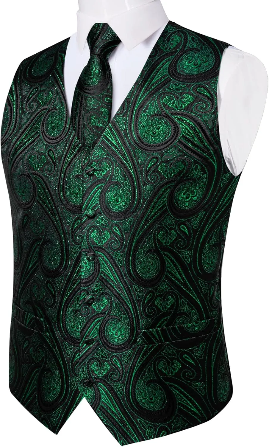 DiBanGu Men's Silk Paisley Vest and Necktie Set 6PCS Pre-tied Bow Tie Formal Waistcoat for Wedding Party
