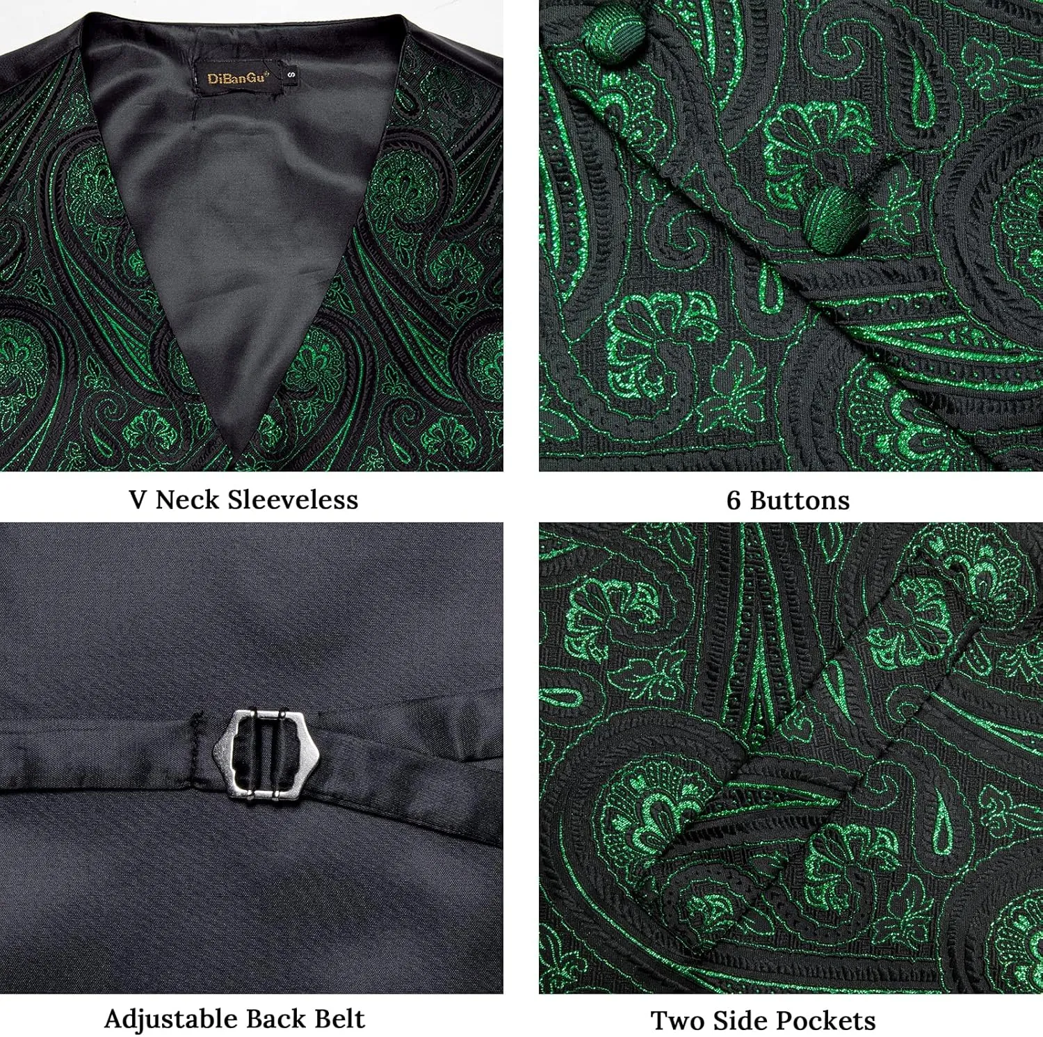 DiBanGu Men's Silk Paisley Vest and Necktie Set 6PCS Pre-tied Bow Tie Formal Waistcoat for Wedding Party