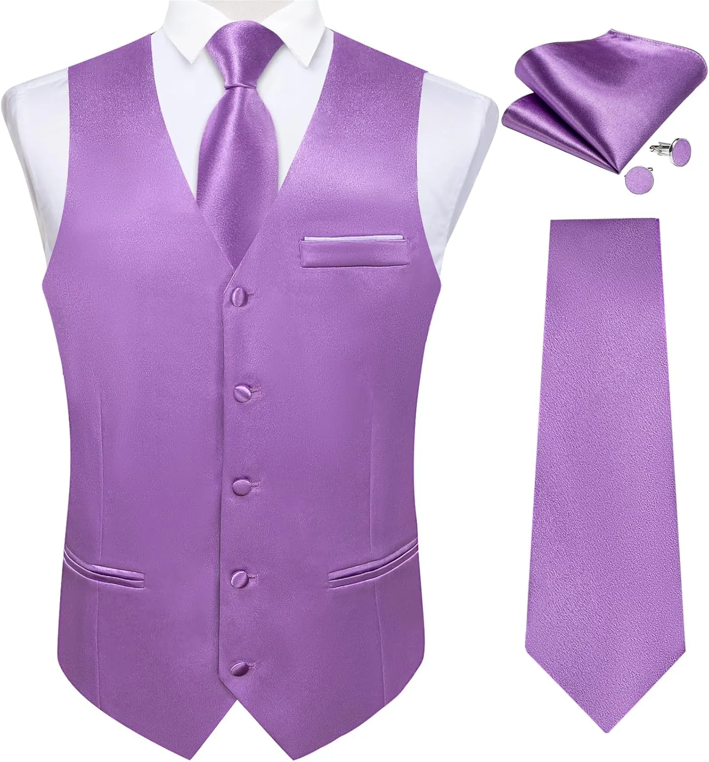 DiBanGu Mens Suit Vest and Tie Set Solid Color Satin Waistcoat Necktie Wedding Party Casual Dress Vest for Tuxedo