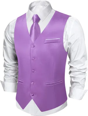 DiBanGu Mens Suit Vest and Tie Set Solid Color Satin Waistcoat Necktie Wedding Party Casual Dress Vest for Tuxedo