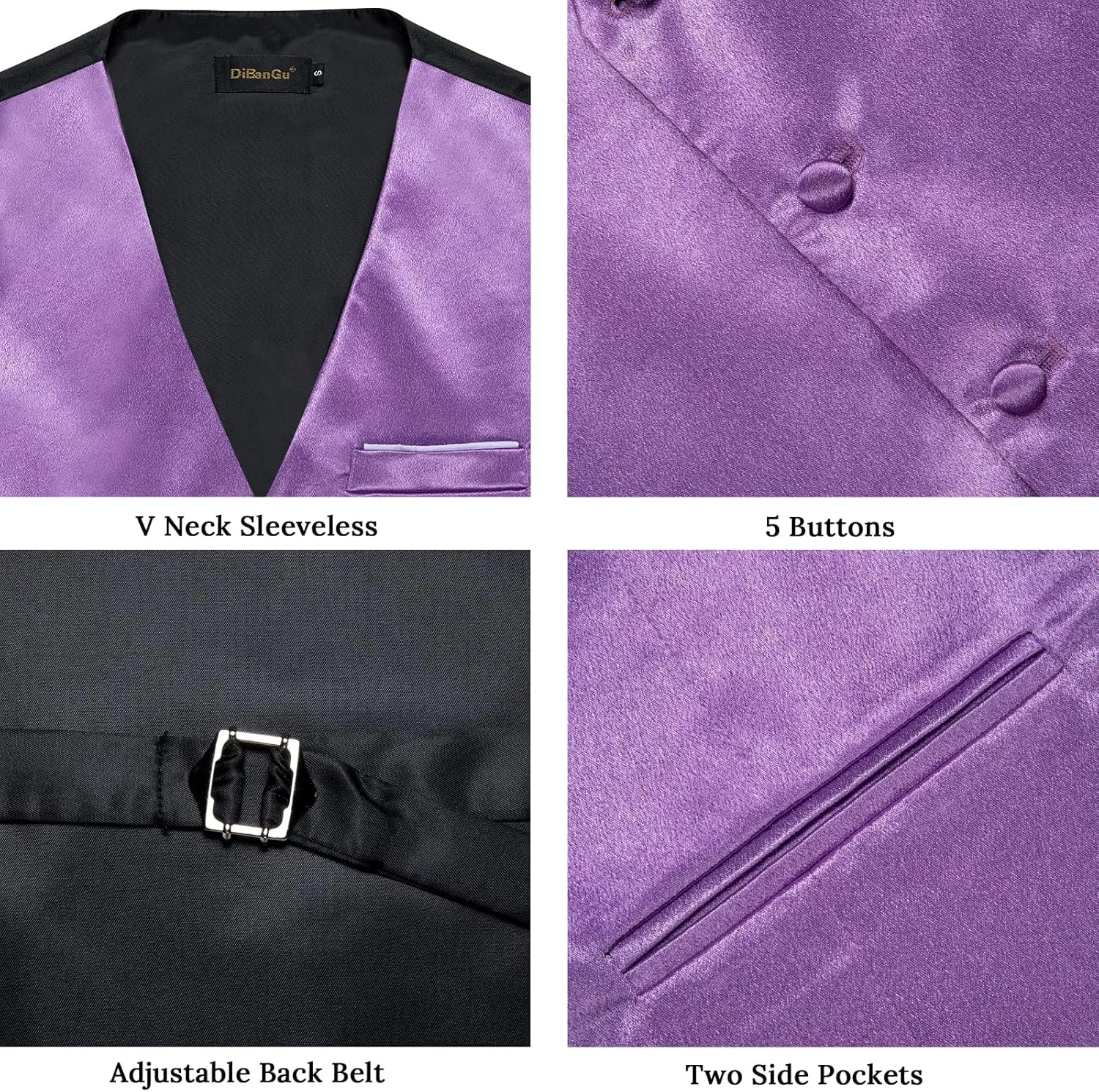 DiBanGu Mens Suit Vest and Tie Set Solid Color Satin Waistcoat Necktie Wedding Party Casual Dress Vest for Tuxedo