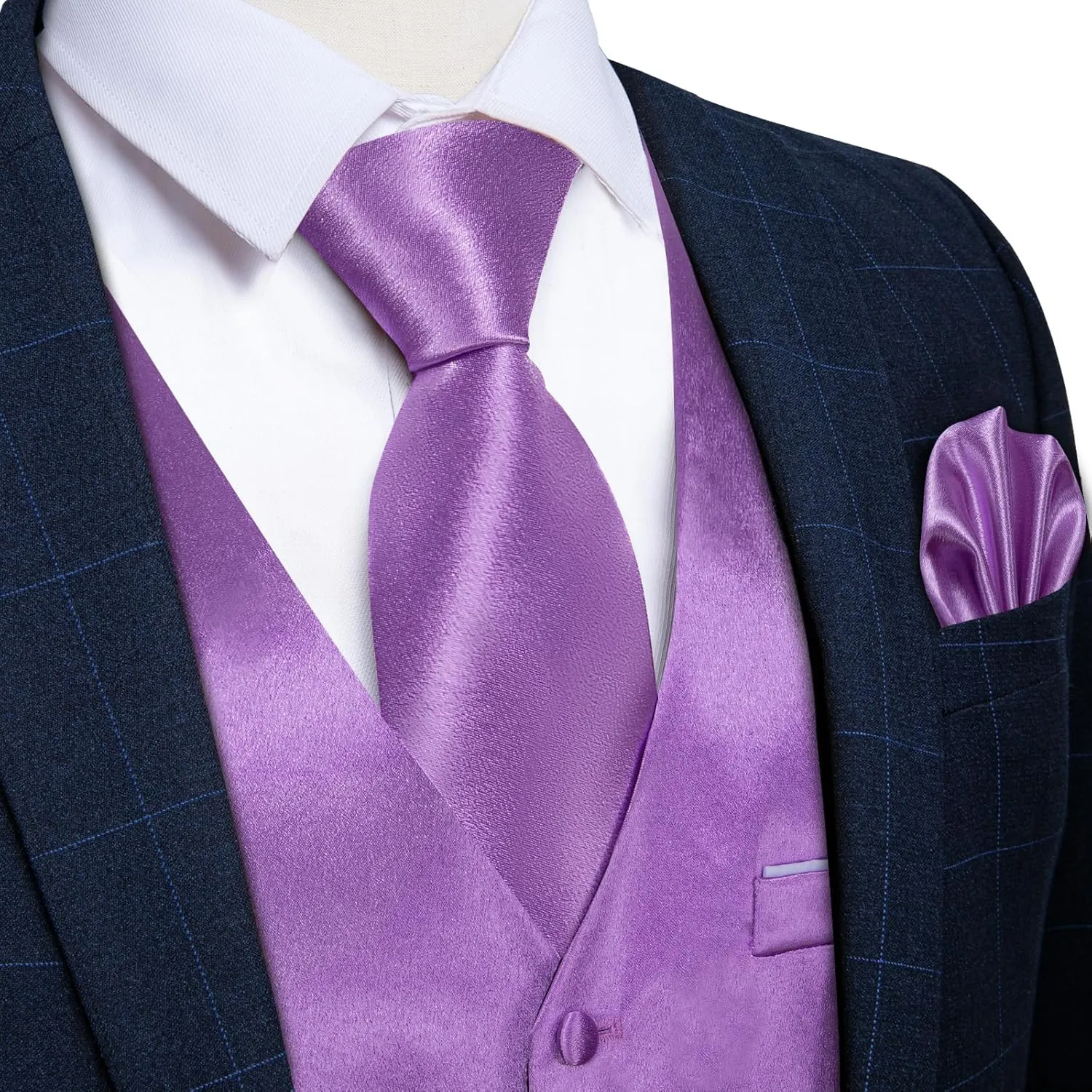 DiBanGu Mens Suit Vest and Tie Set Solid Color Satin Waistcoat Necktie Wedding Party Casual Dress Vest for Tuxedo