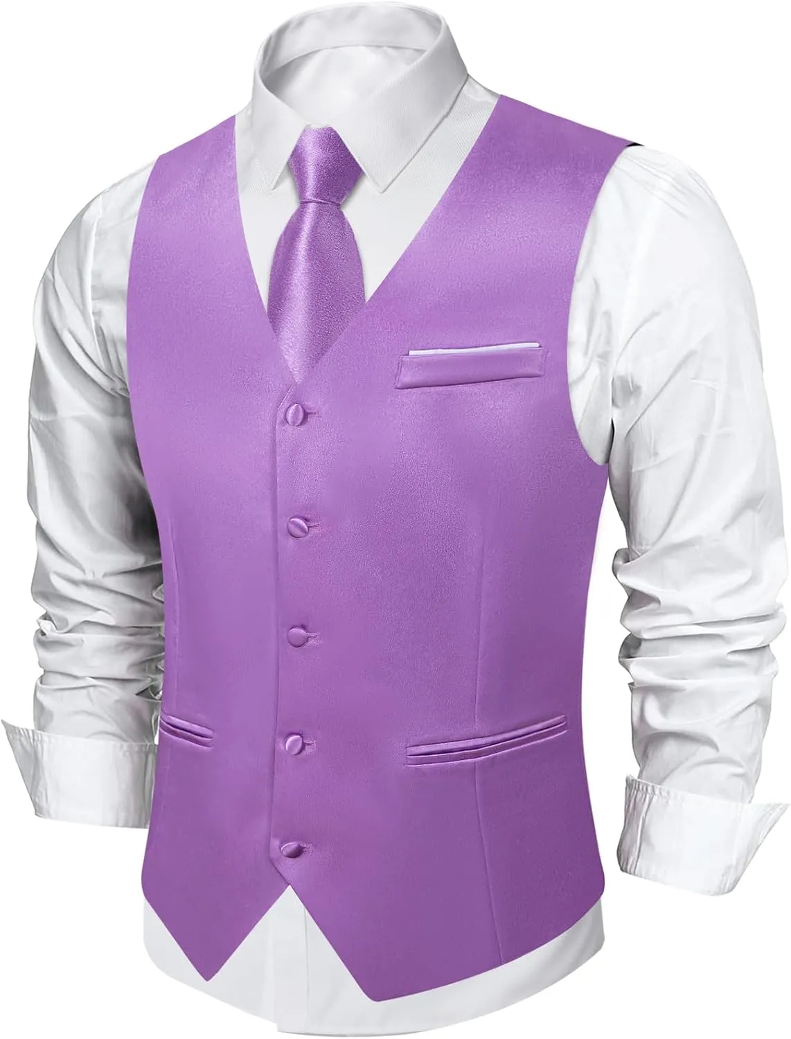 DiBanGu Mens Suit Vest and Tie Set Solid Color Satin Waistcoat Necktie Wedding Party Casual Dress Vest for Tuxedo