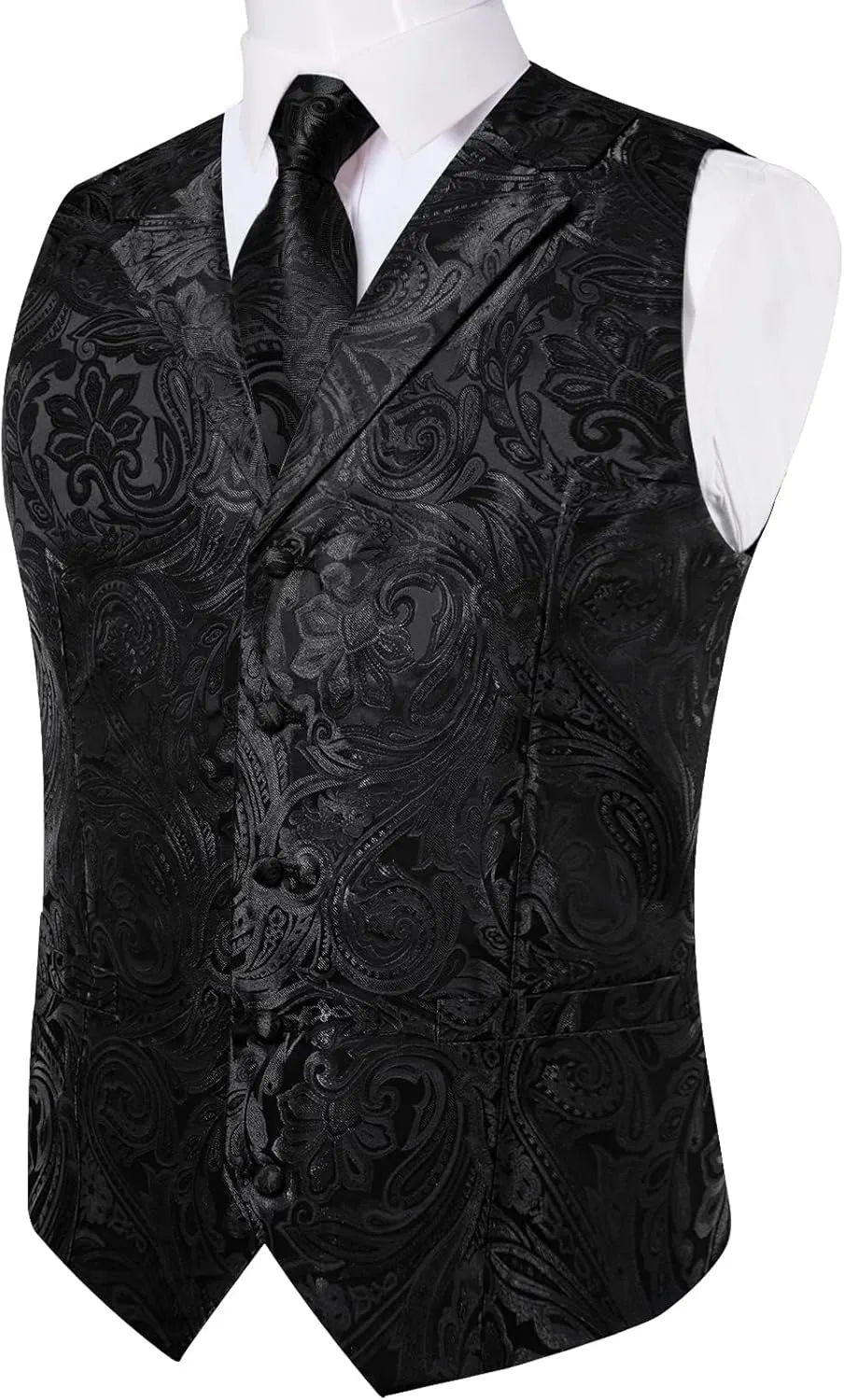 DiBanGu Mens Vest Tie Set 7PCS Silk Paisley Suit Waistcoat and Necktie Hankerchief Cufflinks Lapel Pin Set for Wedding Party