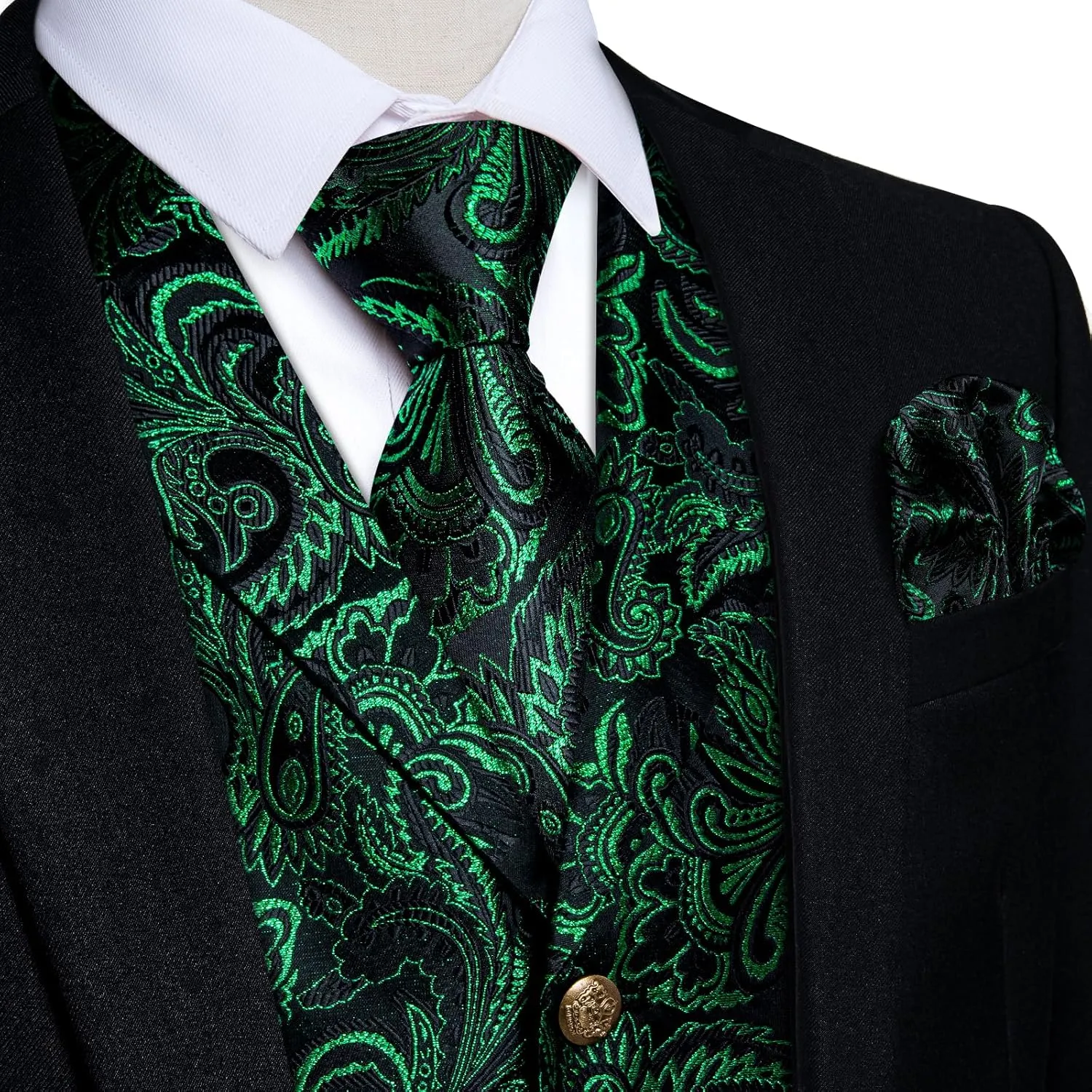 DiBanGu Silk Paisley Vest for Men Wedding Waistcoat and Necktie Bowtie Lapel Pin Set 7PCS Dress Vests for Suit or Tuxedo