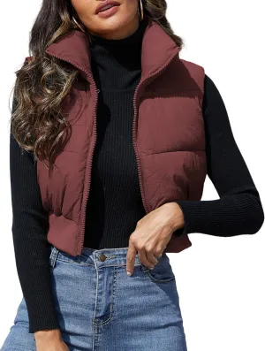 Dqbeng Cropped Puffer Vest Women Zip Up Stand Collar Sleeveless Outerwear Padded Crop Puffy Vests